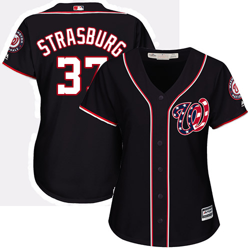 Nationals #37 Stephen Strasburg Navy Blue Alternate Women's Stitched MLB Jersey